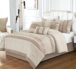 Luxury 7-PIECE Taupe Bedding Set Geometric Embroidered Striped Comforter. Fixed Price $96.99.