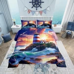 3D Lighthouse Comforter King Size - Dreamy Sunset Coastal Bedding 3PCS. Fixed Price $103.99.
