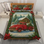Red Pickup Truck Log Cabin Christmas Winter Home Xmas Holiday Quilt Bed Set. Fixed Price $94.49.