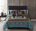 7PCS Turquoise Brown Printed Texas Star Western Cowboy Oversized Comforter Set. Fixed Price $59.99.