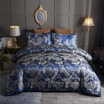 Comforter Set Satin Silk Blanket All Season Bed Luxury Royal Blue Jacquard Qu.... Fixed Price $79.96.