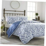 Laura Ashley Home - Duvet Cover Set, Reversible Cotton Twin Elise Medium Blue. Fixed Price $77.83.