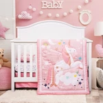 Pink Crib Bedding Set Girls- 4 Piece Unicorns Baby Comforter Incl.... Fixed Price $40.74.