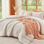 Muxhomo Queen Size Comforter Set Beige, 3 Piece Solid Bedding All Seasons, W. Fixed Price $39.01.
