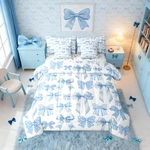 7 Piece Blue Bowknot Comforter Set With Sheets Kids Teens Women Cute Ribb.... Fixed Price $110.55.