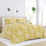King Size 3 Piece Yellow Reversible Daisy Medallion Stripped Comforter Set. Fixed Price $172.99.