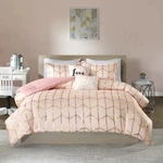 Comforter Set Twin Pink Gold Metallic Geometric Decorative Pillow Sham Bedding. Fixed Price $95.59.