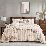 3 Pcs Fluffy Faux Rabbit Fur Bubble Comforter Set King Size, Tie-dye Beige. Fixed Price $202.04.