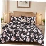 Floral Comforter SET,7 Piece Bedding With Sheet, Elegant Queen Black Brown. Fixed Price $44.44.
