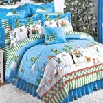 Frosty Snowman Christmas Village Blue Twin Size Comforter Set And Sheet. Fixed Price $69.99.
