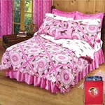 Girls Pink Brown Horse Pony Bandana Comforter Set W/sheets+backpack! (no Pillow). Fixed Price $69.99.