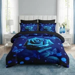7 Pcs Comforter Set King Size, Blue Rose Floral Flower Bedding And Ad.... Fixed Price $98.39.