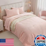 Zzlpp Twin Comforter Set - 5 Pieces Pink Seersucker Bed Bag. Fixed Price $62.56.