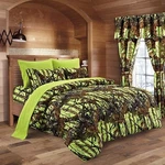 8 Pc Mini Comforter Set Lime Camo King Size & Curtains Yellow (no Sheets). Fixed Price $90.27.