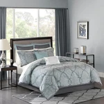 Madison Park Lavine 12 Piece Jacquard Comforter Set, Blue, King. Fixed Price $139.00.