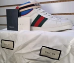 Gucci Unisex White Striped Ace Web High-top Sneakers Size Men Us 9 Authentic. Fixed Price $359.96.