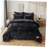 Fredsure Distressed Velvet Comforter Set, 5 Pieces Queen Black. Fixed Price $90.99.