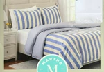 3-PC Martha Stewart Broad Blue White Stripe Cotton Comforter Set Queen Size. Fixed Price $99.00.
