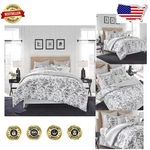 Designer King Comforter Set 7PC Reversible Cotton Floral Amberley Black/white. Fixed Price $185.39.