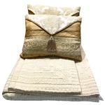Vtg Pem America King Quilted Bedspread Set Pale Gold 5PC Shams Accent Pillows. Fixed Price $78.38.