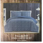Brooklyn Loom Katrine Full/queen 3PC Comforter Set Blue White Cotton New. Fixed Price $38.00.