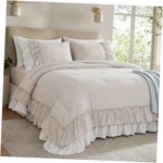And White Two-tone Ruffle Comforter Set 3 Pieces Shabby Queen BEIGE-01. Fixed Price $121.25.