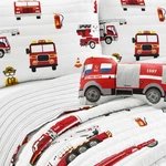 Fire Truck Quilt 3 Piece Set, Twin, Red & Whit - Reversible Stripe Print Todd.... Fixed Price $60.00.