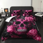 Black And Pink Skull Butterfly Flower Design Comforter Set Queen M7.8-10. Fixed Price $59.26.