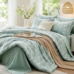 Elegant Sage Green Floral King Comforter Set - 7 Pieces, Ultra Soft & Reversible. Fixed Price $124.99.