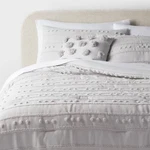 8PC King Clipped Stripe Poms Comforter And Sheet Set Gray - Threshold. Fixed Price $43.99.