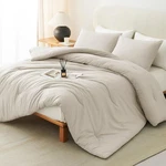 Cozylux Beige Queen Comforter Set, 3 Pieces Boho Solid Breathable Quilted Style. Fixed Price $66.63.