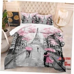 Pink Paris Eiffel Tower Comforter Set Size French Style Couple Queen Pattern 1. Fixed Price $76.50.
