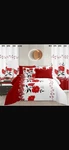 Red White Black Floral Comforter Set With Curtains And Pillow Shams. Fixed Price $55.99.