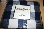 New Eddie Bauer Home Twin Duvet Set Lakehouse Plaid Blue 2PC 100% Cotton. Fixed Price $25.20.