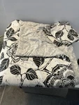 Queen Comforter Set, Black/white Floral Design, Reversible Lt Gray Print. Fixed Price $24.95.