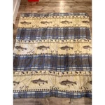 Remington Fly Fishing Trout Plaid Comforter Lodge Cabin Decor Blue Tan Full Size. Fixed Price $65.00.