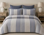 Ralph Lauren Heath King Comforter Set Blue Stripe Euro Shams Cotton 5 Pc. Fixed Price $439.00.