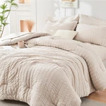 Hymokege Beige Queen Comforter Set Seersucker 7 Pieces, All Season Luxury Bed In. Fixed Price $64.99.