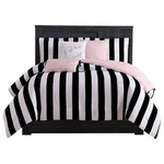 Juicy Couture Cabana Stripe Reversible Bedding Set - Queen Size Black And W.... Fixed Price $94.67.