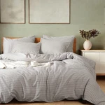 New West Elm White Grey Boho Queen Size Simple Striped Bedding Duvet & Sham Set. Fixed Price $145.00.