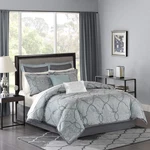 Madison Park Lavine Cozy Bed Bag Comforter Set, Queen Blue 12 Piece. Fixed Price $151.86.