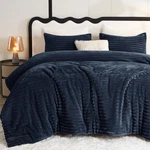 Cozylux Queen Comforter Set 3 Piece Faux Fur Navy Blue Fleece Bedding. Fixed Price $89.99.
