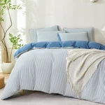 Denim Blue Striped Queen Comforter Set With 2 Pillowcases - All Seasons. Fixed Price $83.99.
