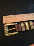 Brighton Brown Leather Belt Brass Tone Engraved Buckle Size Medium. Fixed Price $15.00.