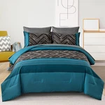 Luxudecor Teal Blue Comforter Set Queen Size, 7 Pieces And Black Stripe Bed. Fixed Price $80.26.