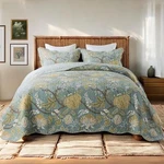New Anthro Green Floral Reversible Queen / King Boho Bedding Quilt & Sham Case. Fixed Price $189.00.