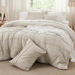 Comforter Set Oversized King 4 Pieces Beige Pinch Pleat Bedsure Down Alternative. Fixed Price $129.99.
