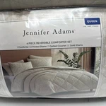 Jennifer Adams Queen 4 Pc Comforter Set Light Beige Botanical Reversible *read. Fixed Price $58.00.