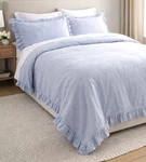 Piubelle Portugal King Duvet Shams Set Blue Ruffled Edge Soft Cotton Shabby Chic. Fixed Price $135.95.