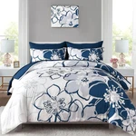 Navy Floral Comforter Set Queen Size 7 Piece, Flower Bed Blue, 90"X90". Fixed Price $70.99.